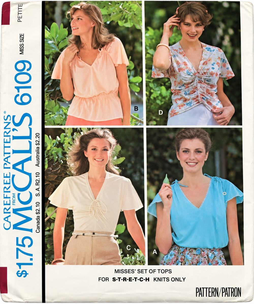 VTG 70s McCalls Sew Pattern 6109 Misses Pullover Blouses w/Variations Sz 8-10 UC
